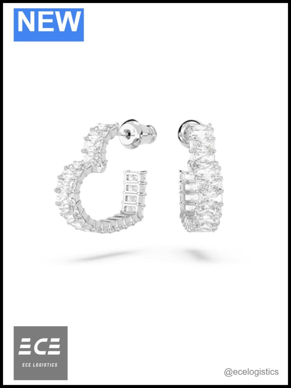 Swarovski Matrix Hoop Earrings Baguette Cut Heart Crystal Rhodium